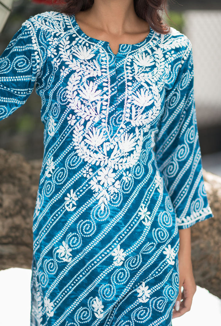 ZERESOUQ-Blue-Rayon-Bandhani-Printed-Kurta