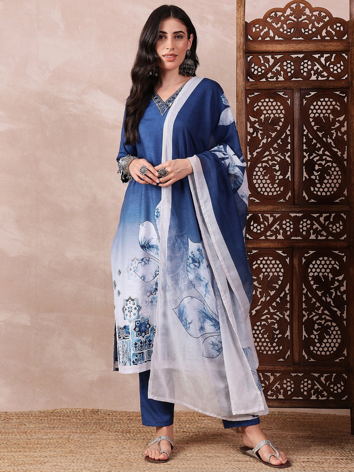 ZERESOUQ-Blue-Silk-Blend-Abstract-Printed-3-Piece-Kurta-Set