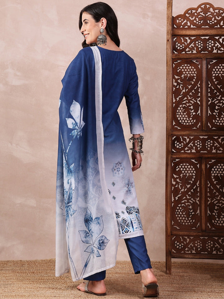 ZERESOUQ-Blue-Silk-Blend-Abstract-Printed-3-Piece-Kurta-Set