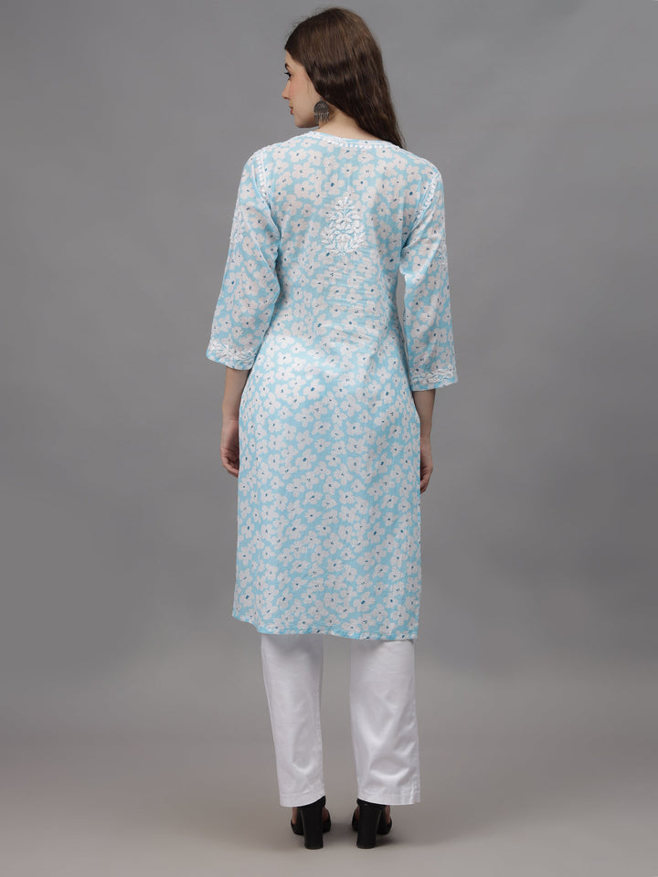 Blue-&-White-Mulmul-Embroidered-Chikankari-Kurti
