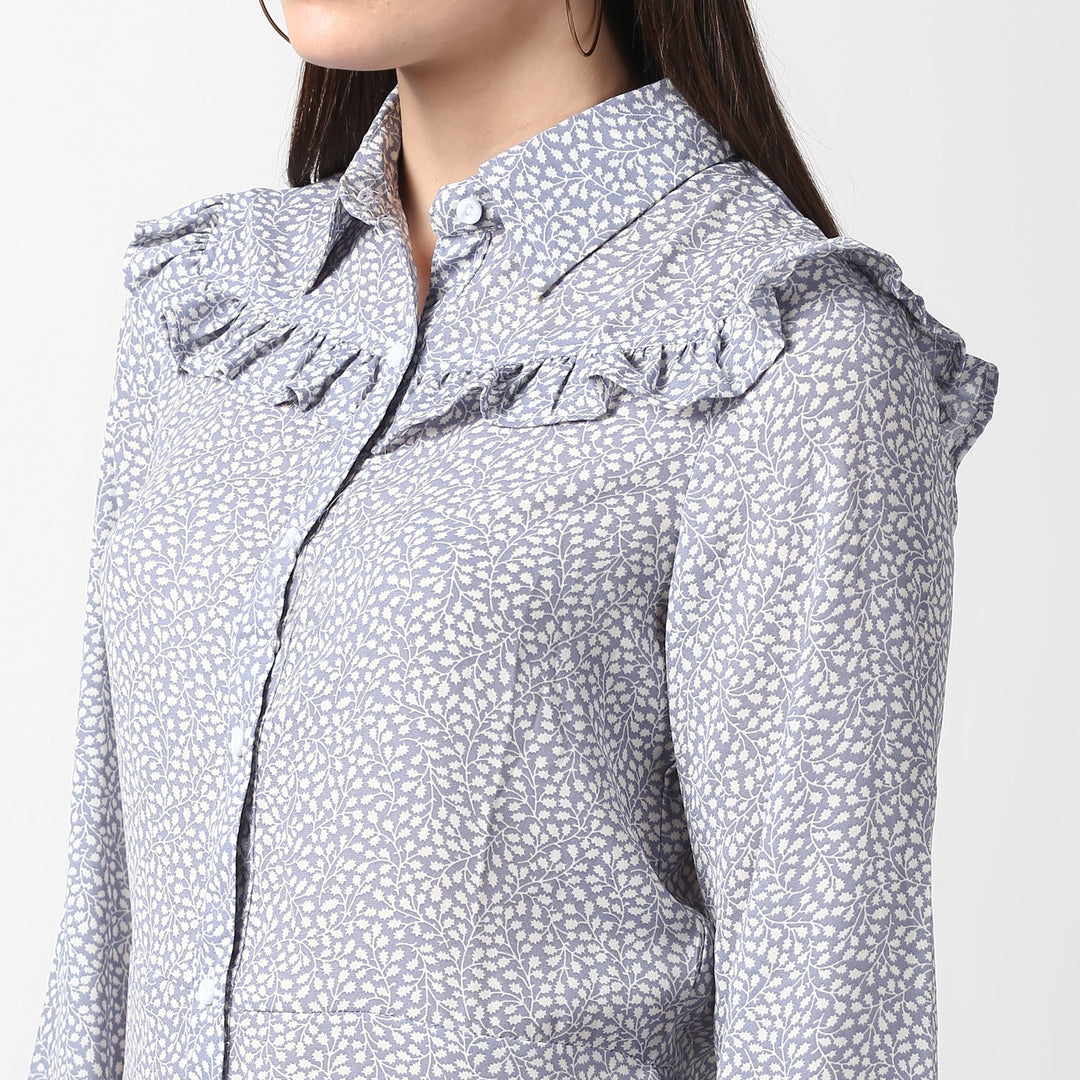 Blue-&-White-Polyester-Floral-Printed-Dress