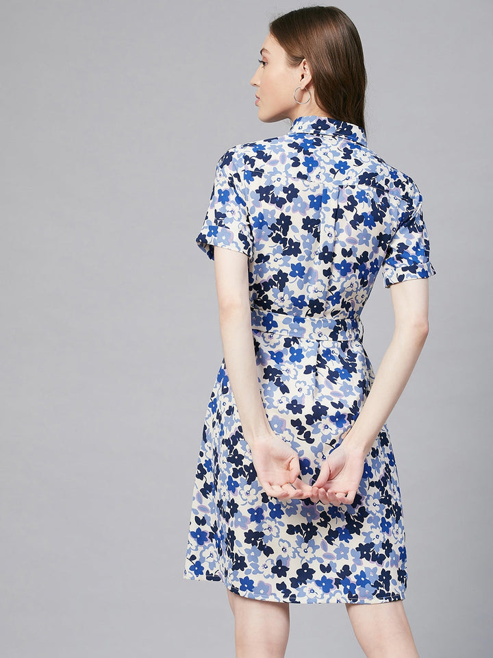 Blue-&-White-Polyester-Floral-Shirt-Dress
