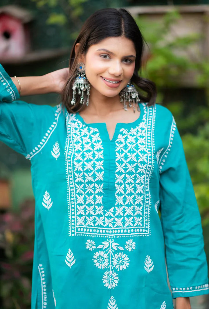 Blue-Cotton-Alifa-Chikankari-Kurta-Only