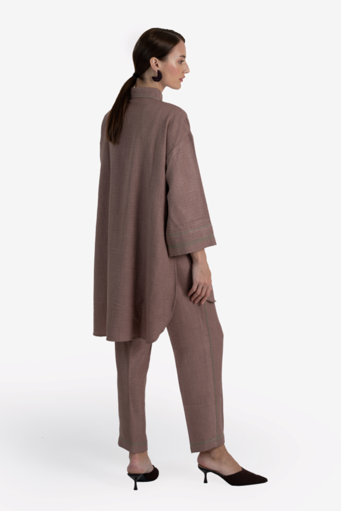 Brown Linen Blend Akira Kurta & Pant Set