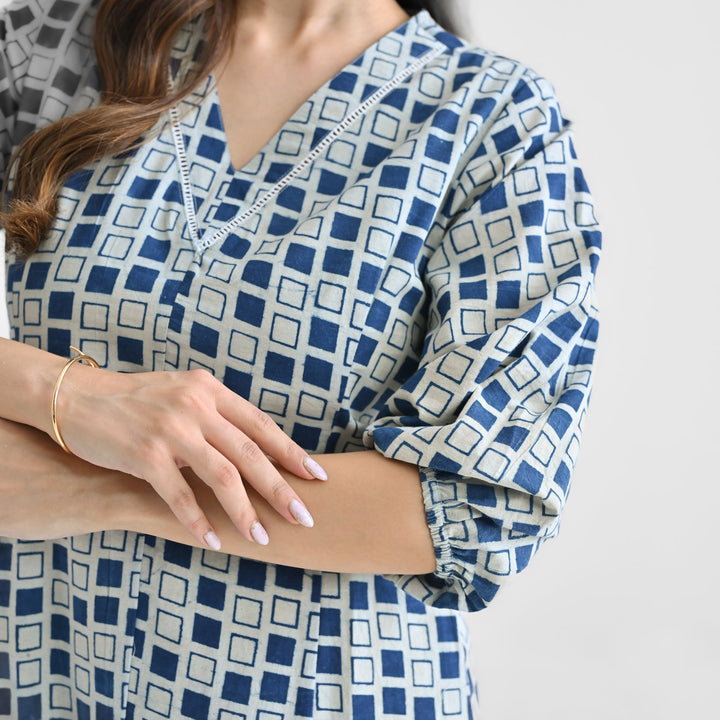 Indigo Cotton Contemporary Akola Dabu Printed Dress