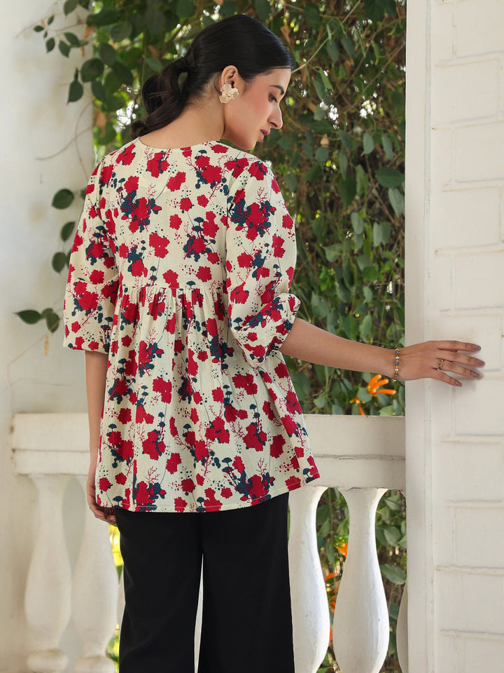 Cream Cotton All-Over Floral A-Line Top Only