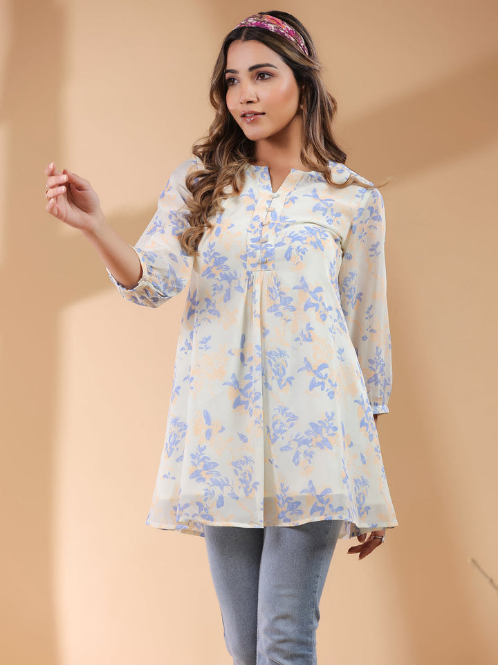 Cream Georgette All-Over Floral A-Line Tunic Only