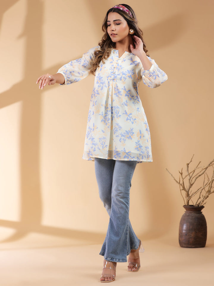 Cream Georgette All-Over Floral A-Line Tunic Only