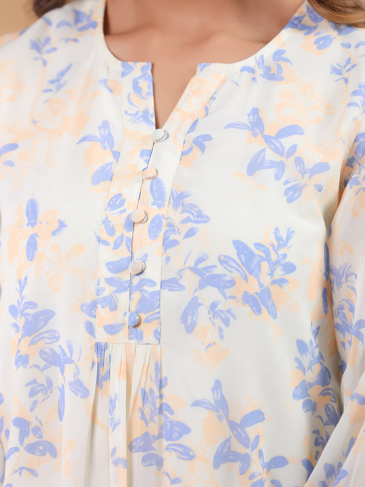 Cream Georgette All-Over Floral A-Line Tunic Only