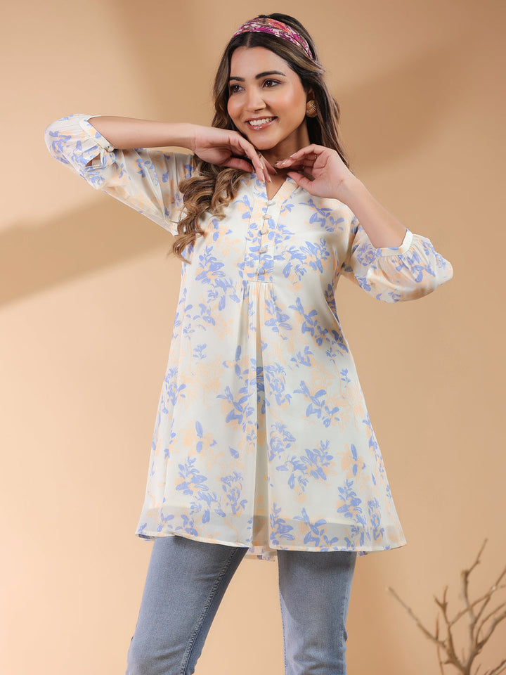 Cream Georgette All-Over Floral A-Line Tunic Only
