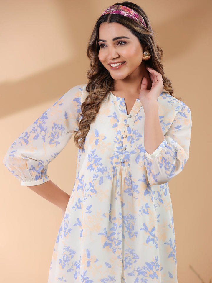 Cream Georgette All-Over Floral A-Line Tunic Only
