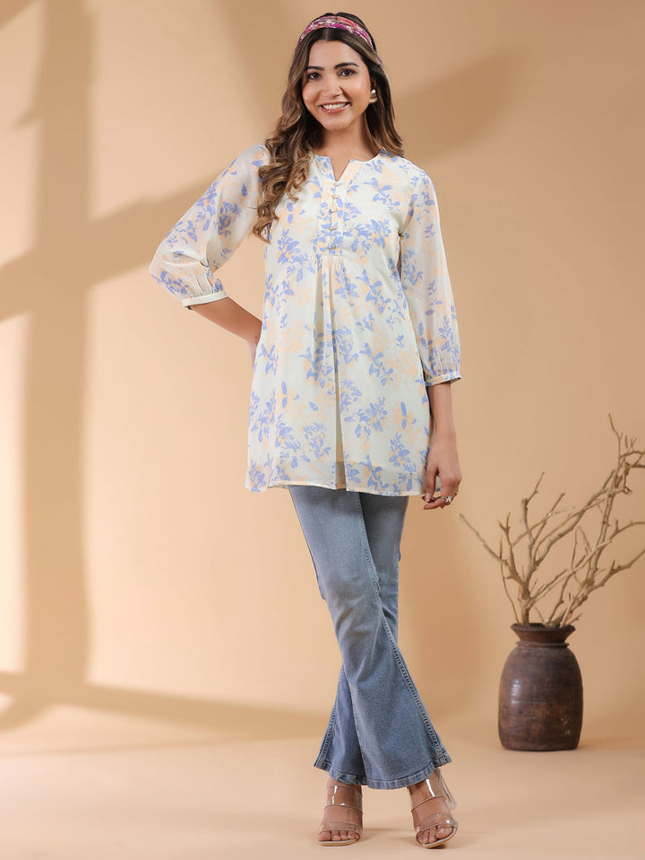 Cream Georgette All-Over Floral A-Line Tunic Only