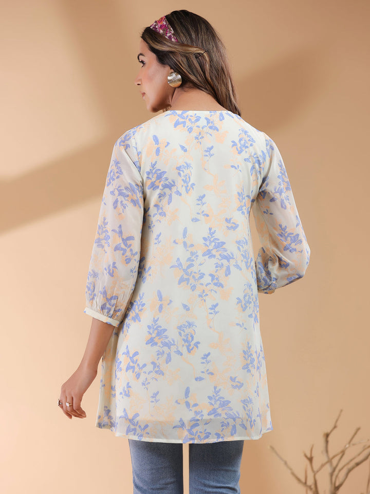 Cream Georgette All-Over Floral A-Line Tunic Only
