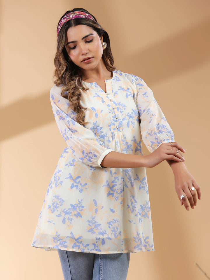 Cream Georgette All-Over Floral A-Line Tunic Only