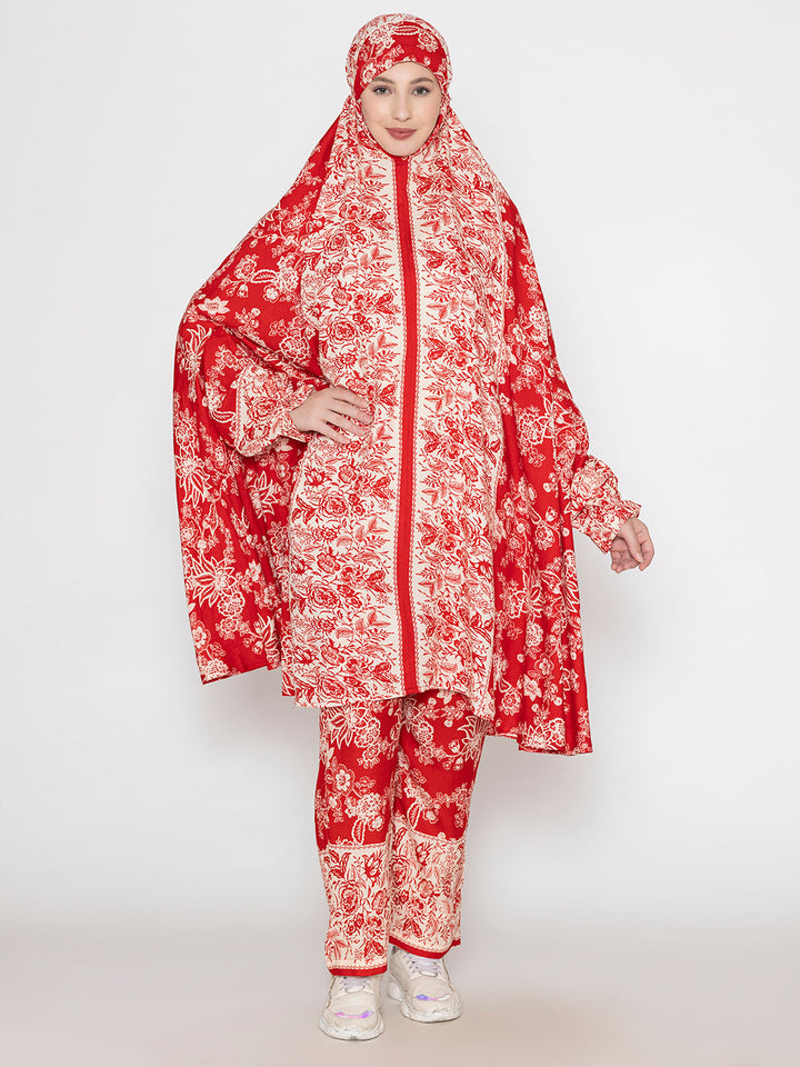 Crimson-Red-Viscose-Floral-Print-Co-Ord-Set