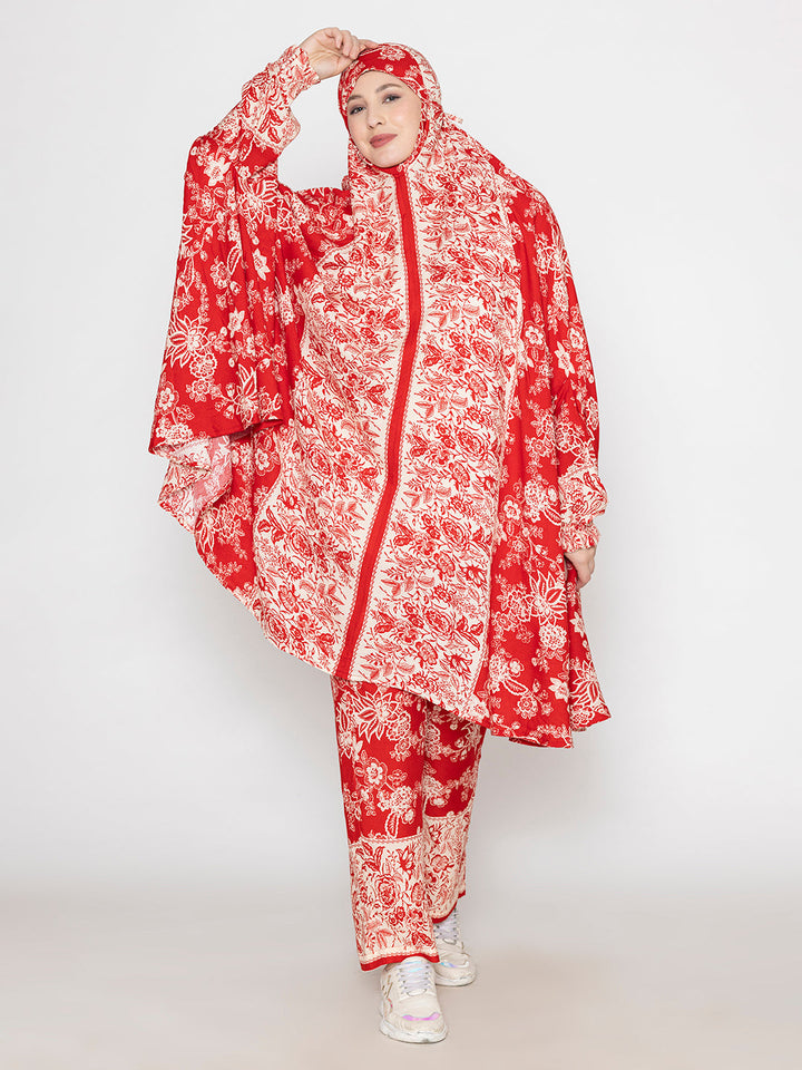 Crimson-Red-Viscose-Floral-Print-Co-Ord-Set