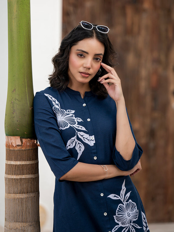 Navy-Blue-Pure-Cotton-Floral-Printed-A-Line-2-Piece-Kurta-Set