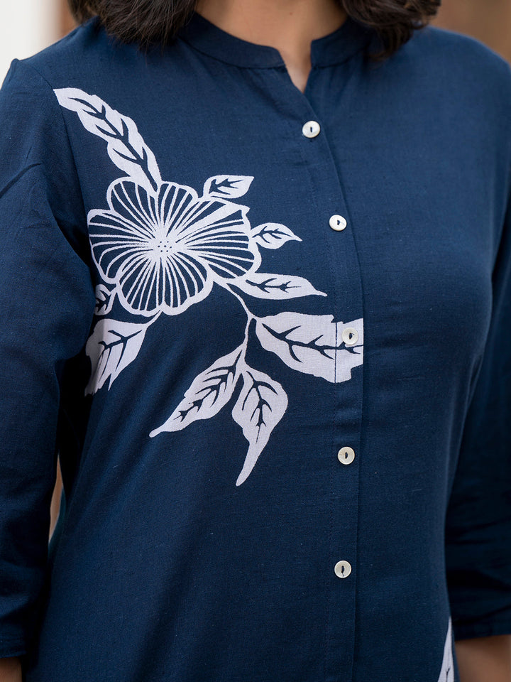 Navy-Blue-Pure-Cotton-Floral-Printed-A-Line-2-Piece-Kurta-Set