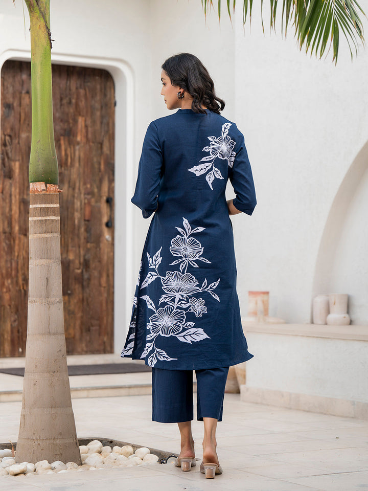Navy-Blue-Pure-Cotton-Floral-Printed-A-Line-2-Piece-Kurta-Set