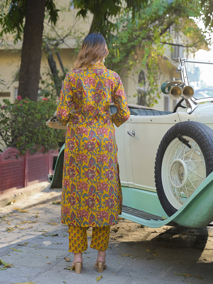 Yellow-Cotton-Floral-A-Line-3-Piece-Kurta-Set