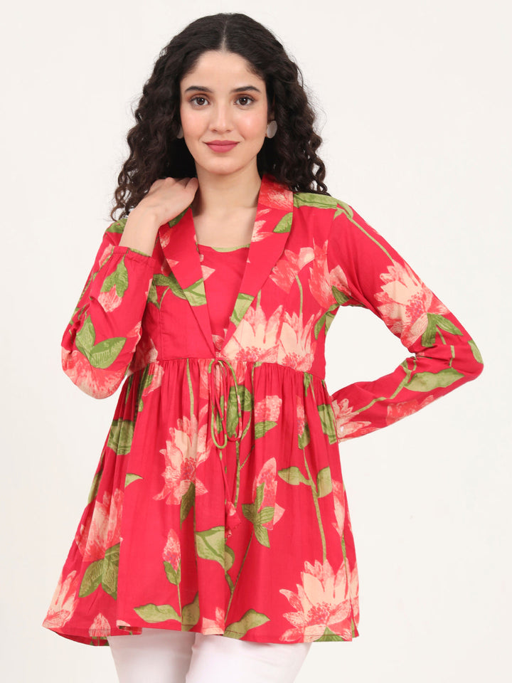 Red-Floral-Printed-Cotton-Lepal-Neck-Peplum-Tunic-ONLY