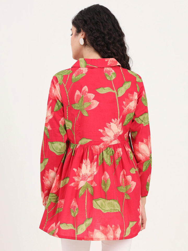 Red-Floral-Printed-Cotton-Lepal-Neck-Peplum-Tunic-ONLY