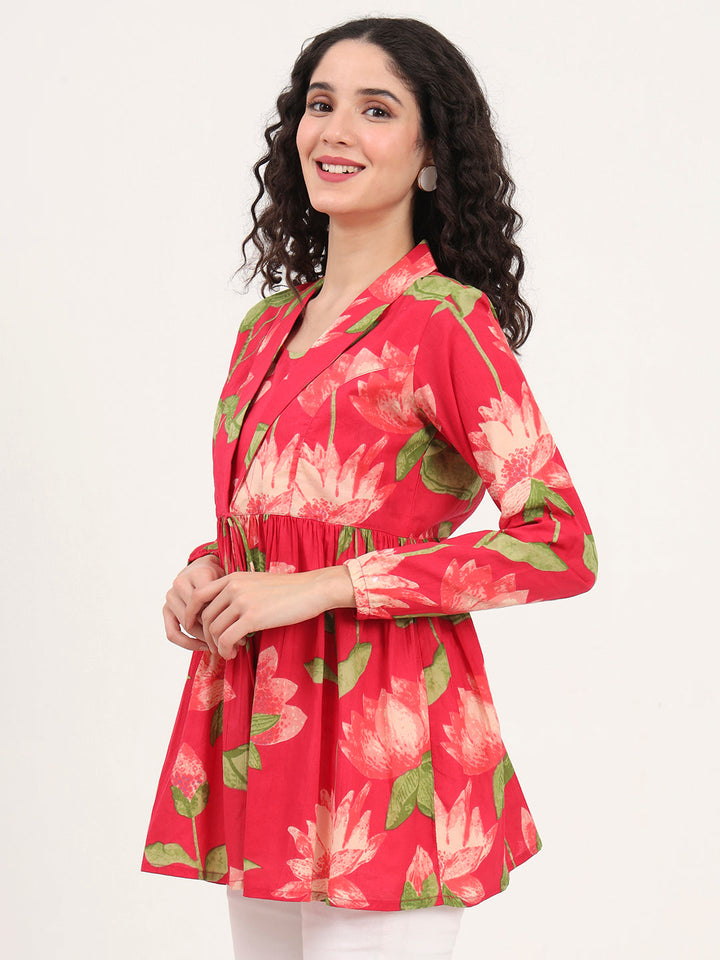 Red-Floral-Printed-Cotton-Lepal-Neck-Peplum-Tunic-ONLY