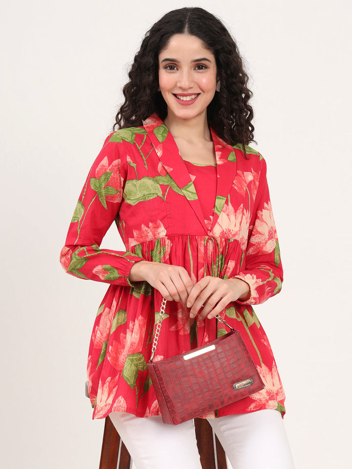 Red-Floral-Printed-Cotton-Lepal-Neck-Peplum-Tunic-ONLY