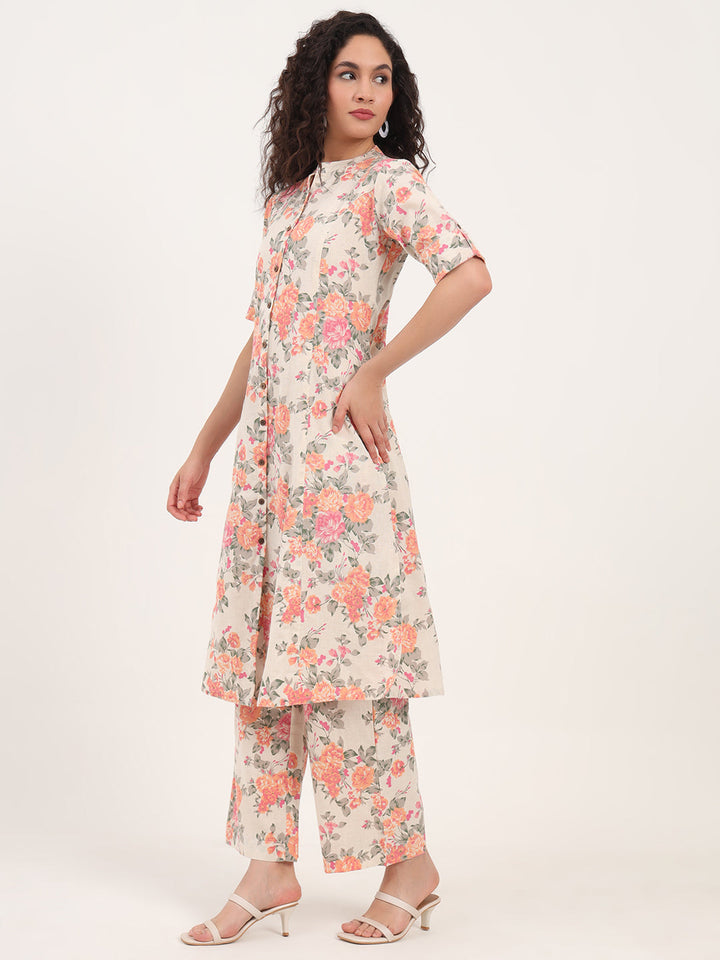 Cream-Cotton-Floral-Printed-2-Piece-Kurta-Set