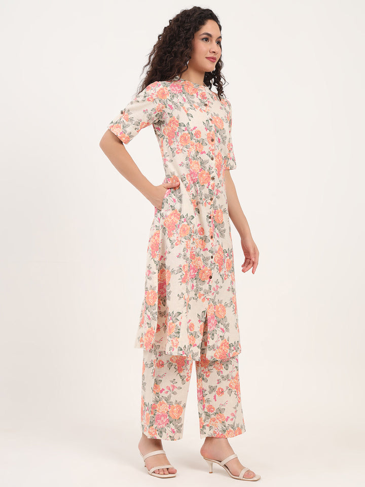 Cream-Cotton-Floral-Printed-2-Piece-Kurta-Set