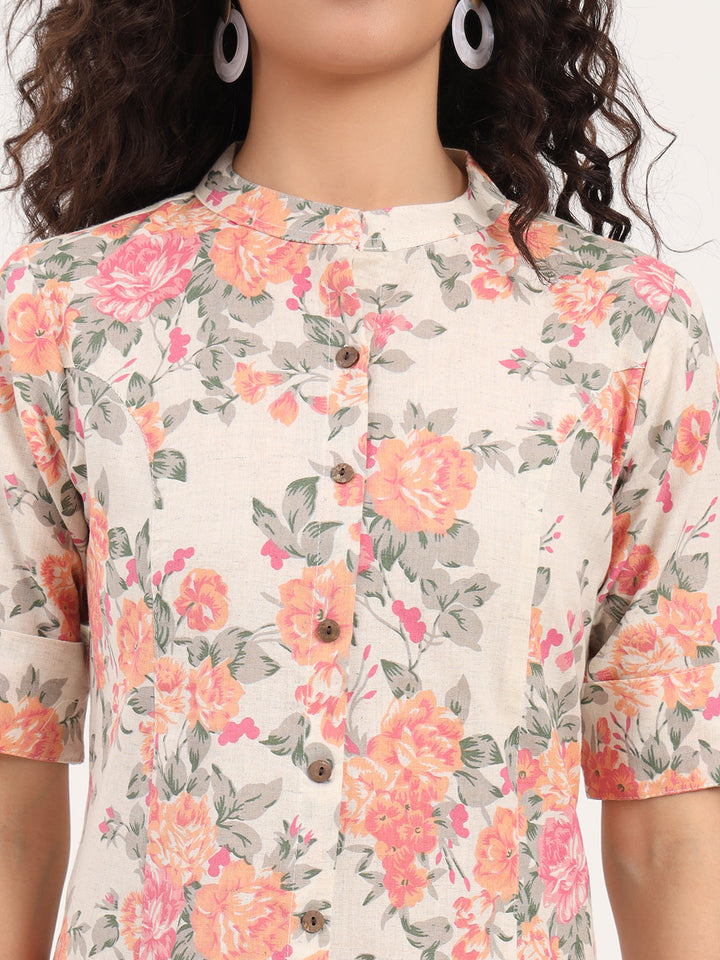 Cream-Cotton-Floral-Printed-2-Piece-Kurta-Set