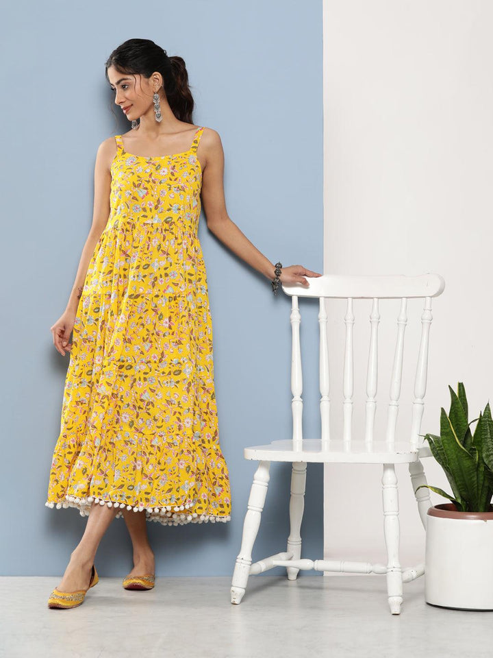 Yellow-Pure-Cotton-Floral-Maxi-Dress