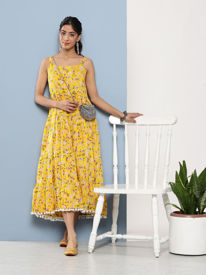 Yellow-Pure-Cotton-Floral-Maxi-Dress
