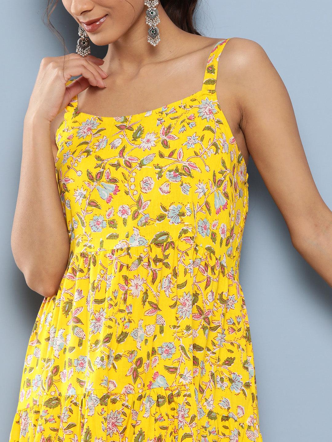 Yellow-Pure-Cotton-Floral-Maxi-Dress