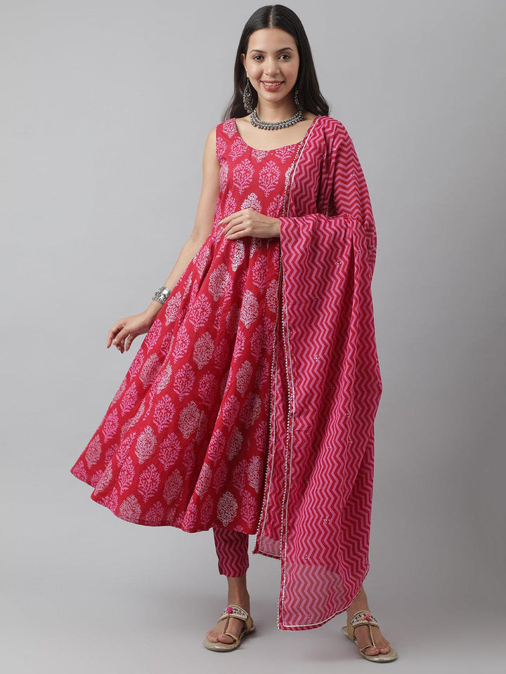Red-Cotton-Floral-Printed-Straight-3-Piece-Kurta-Set