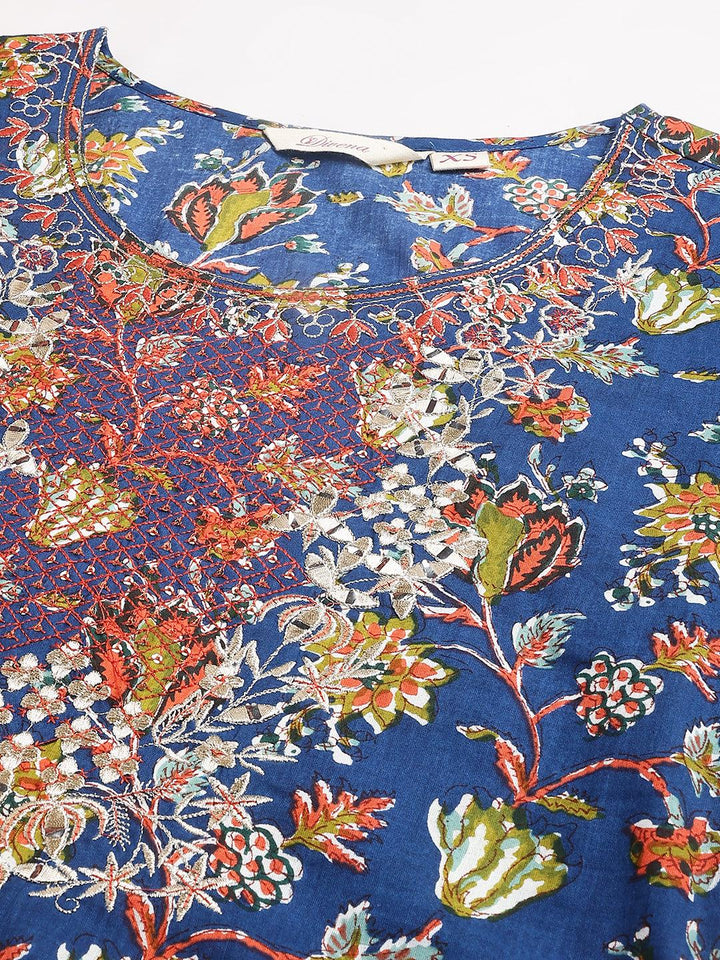 Blue-Cotton--Floral-Printed-3-Piece-Kurta-Set