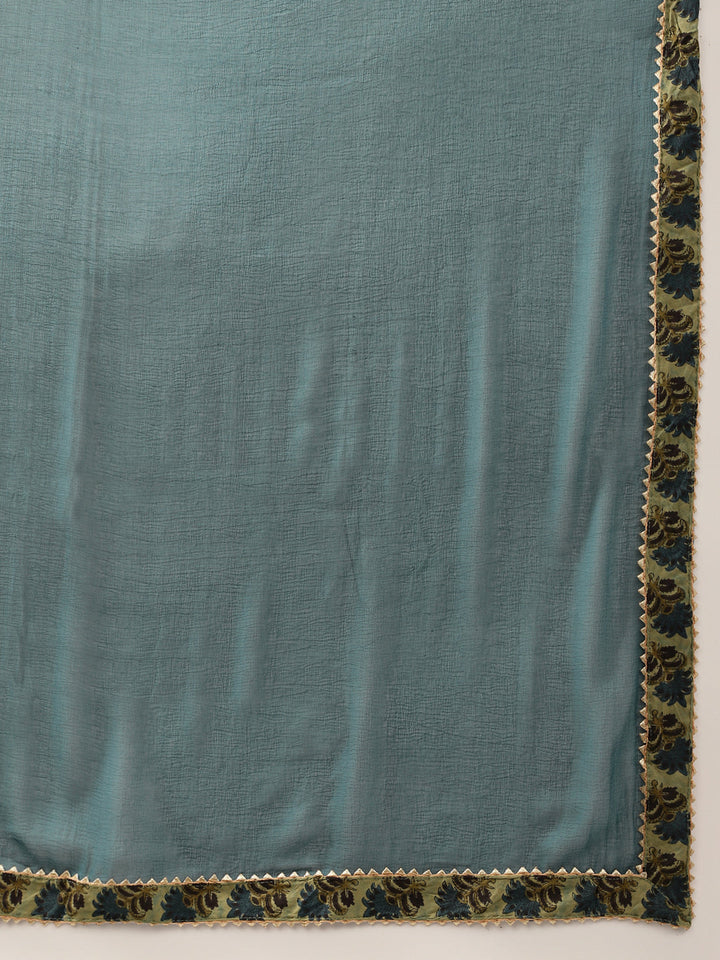 Green-Cotton-Floral-Print-Embroidered-3-Piece-Kurta-Set