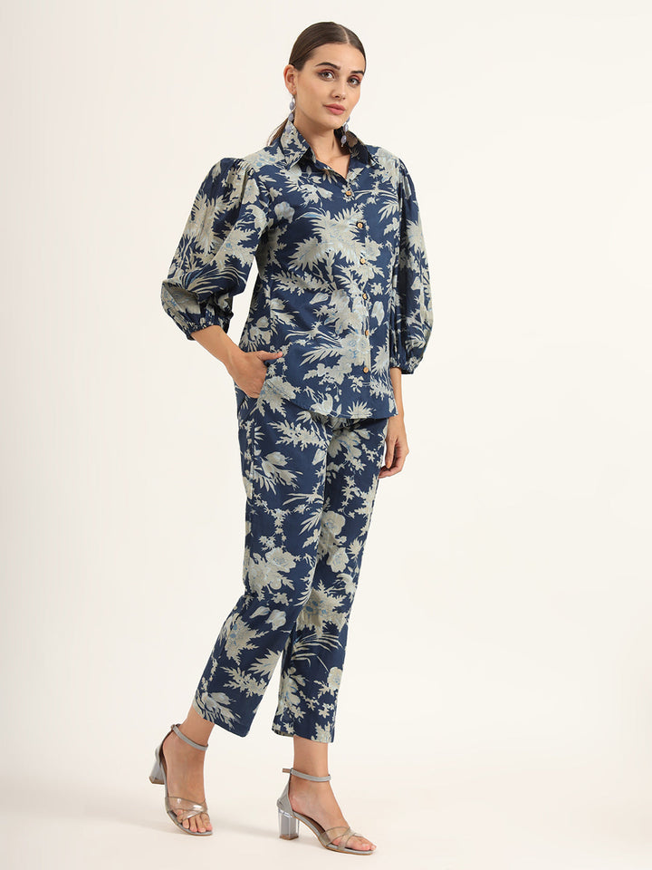 Navy-Blue-Cotton-Floral-Shirt-Style-Co-Ord-Set