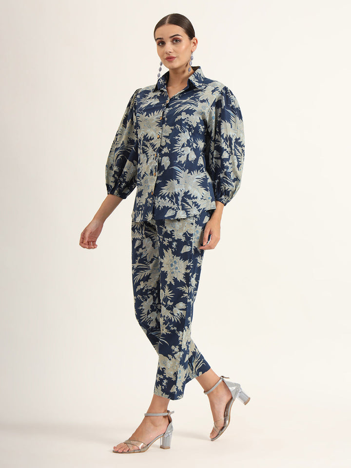 Navy-Blue-Cotton-Floral-Shirt-Style-Co-Ord-Set