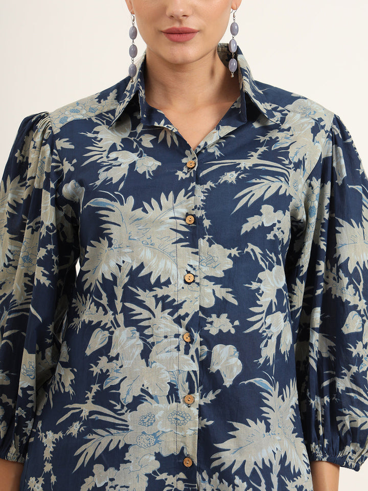 Navy-Blue-Cotton-Floral-Shirt-Style-Co-Ord-Set