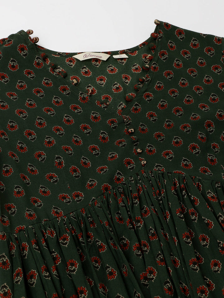 Green-Cotton-Floral-Print-3-Piece-Kurta-Set