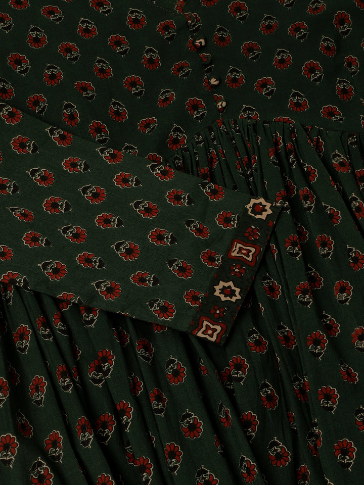 Green-Cotton-Floral-Print-3-Piece-Kurta-Set