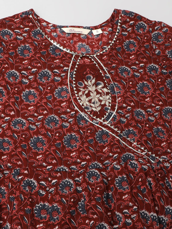 Maroon-Cotton-Floral-Printed-3-Pieceanarkali-Set