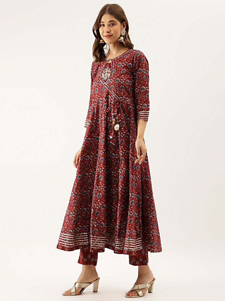 Maroon-Cotton-Floral-Printed-3-Pieceanarkali-Set