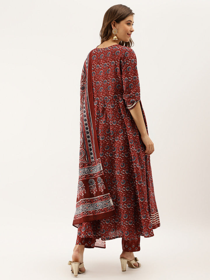 Maroon-Cotton-Floral-Printed-3-Pieceanarkali-Set