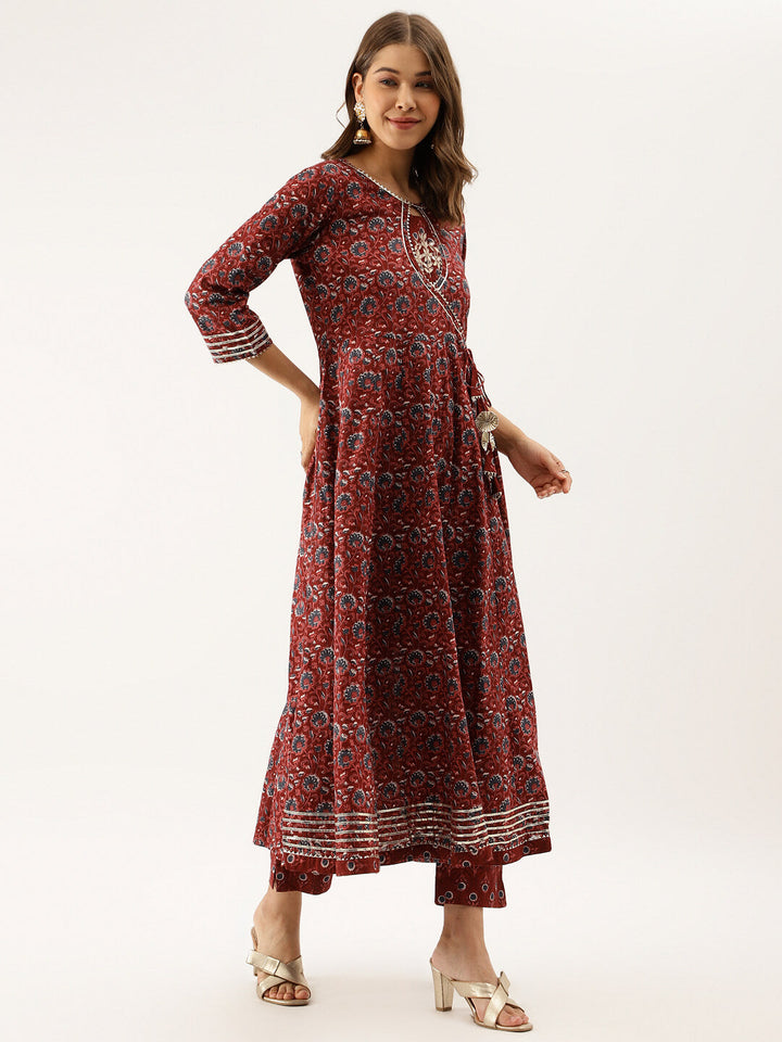 Maroon-Cotton-Floral-Printed-3-Pieceanarkali-Set