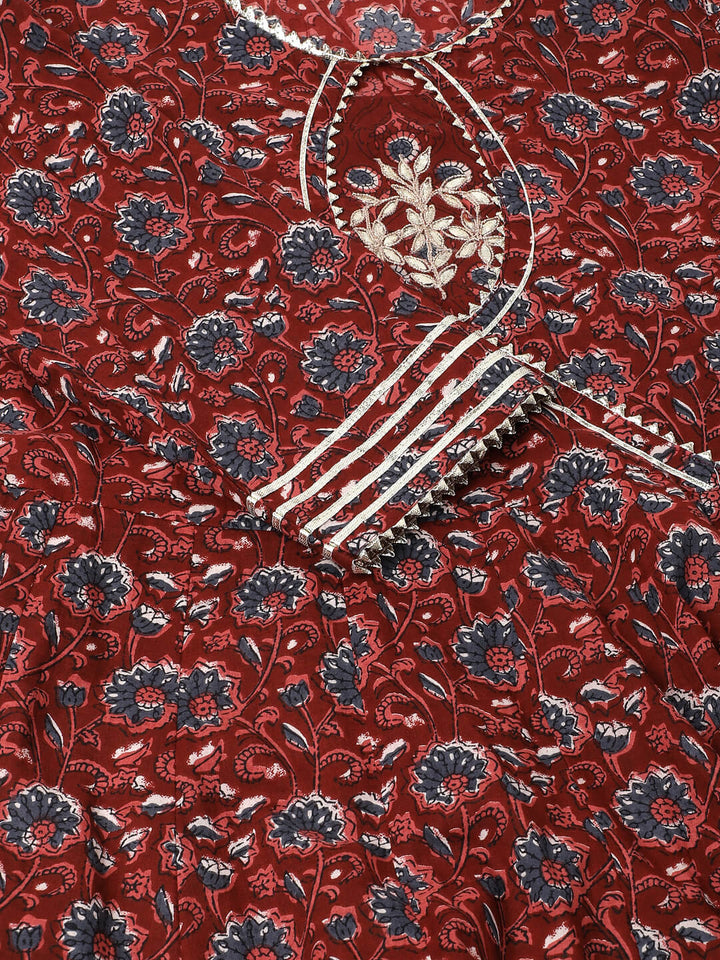 Maroon-Cotton-Floral-Printed-3-Pieceanarkali-Set