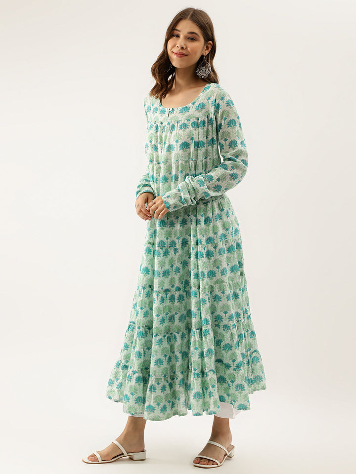 Green-Cotton-Hand-Block-Floral-Printed-3-Piece-Kurta-Set