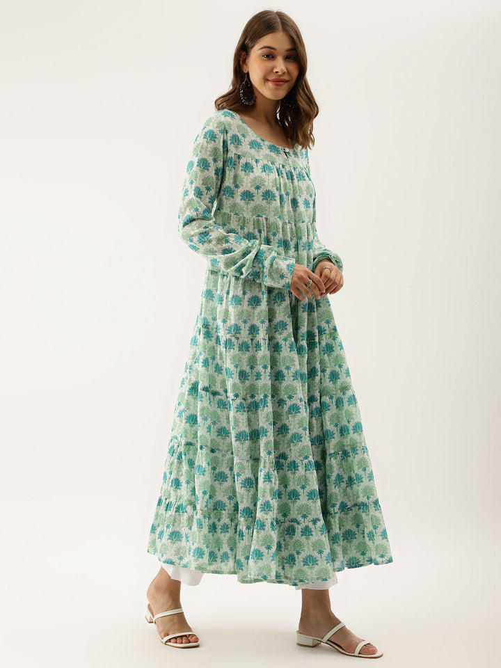 Green-Cotton-Hand-Block-Floral-Printed-3-Piece-Kurta-Set