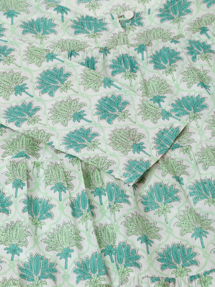 Green-Cotton-Hand-Block-Floral-Printed-3-Piece-Kurta-Set